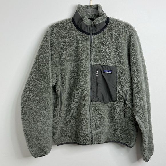 Patagonia Mens Sz M Retro-X Jacket Coat Deep Pile Fleece Full Zip Green - Picture 1 of 14